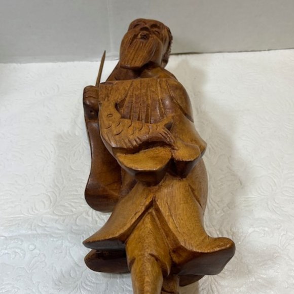 VTG Hand Carved Wood Fisherman Sculpture 12" Tall - Picture 8 of 13